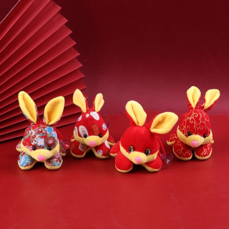 Plush Toy New Year Red Rabbit Plush  Eye-catching Realistic Home Ornament 2022 New